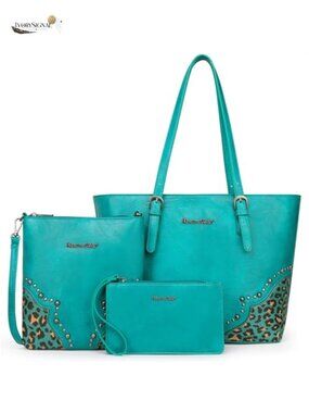 3Pc Tote Bag Crossbody Purse Wallet Set Leopard Cheetah Western Handbag